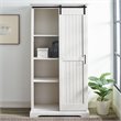 Modern Farmhouse Grooved Sliding Door Tall Storage Cabinet in Brushed White