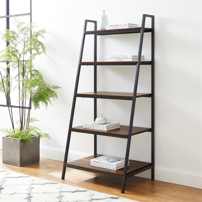 Shelf Ladder Bookcase, Dark Walnut Ladder Bookcase