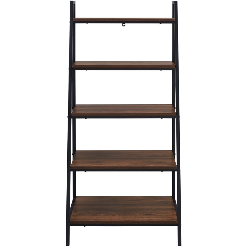 Shelf Ladder Bookcase, Dark Walnut And Metal Bookcase