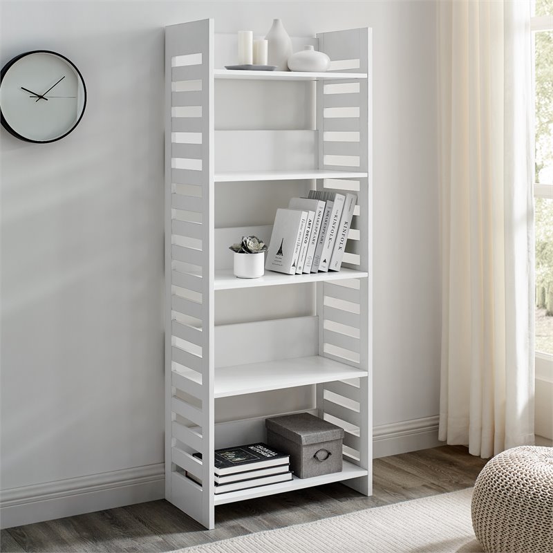 Modern SlatSide 5Shelf Bookcase in Solid White