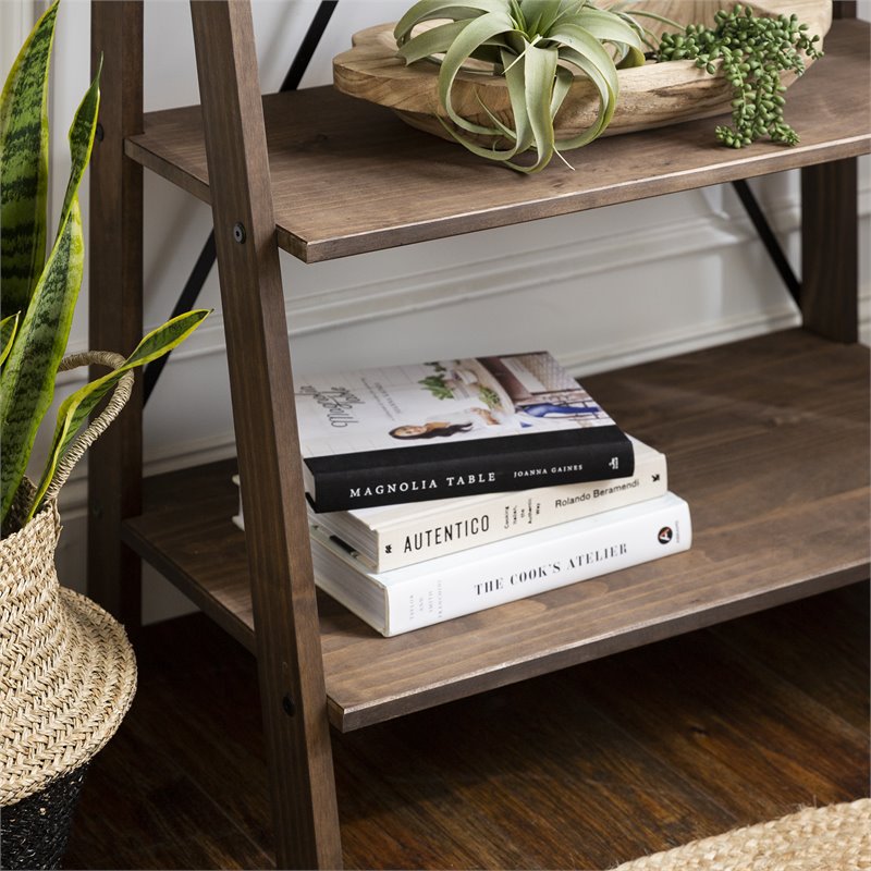 Walker Edison 68 Solid Wood Ladder Bookshelf - Grey