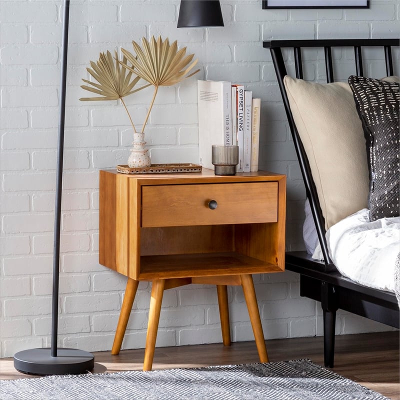 Mid Century Modern 1-Drawer Bedroom Nightstand in Black