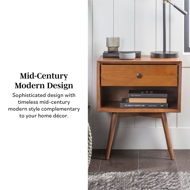 Mid Century Modern 1-Drawer Bedroom Nightstand in Black