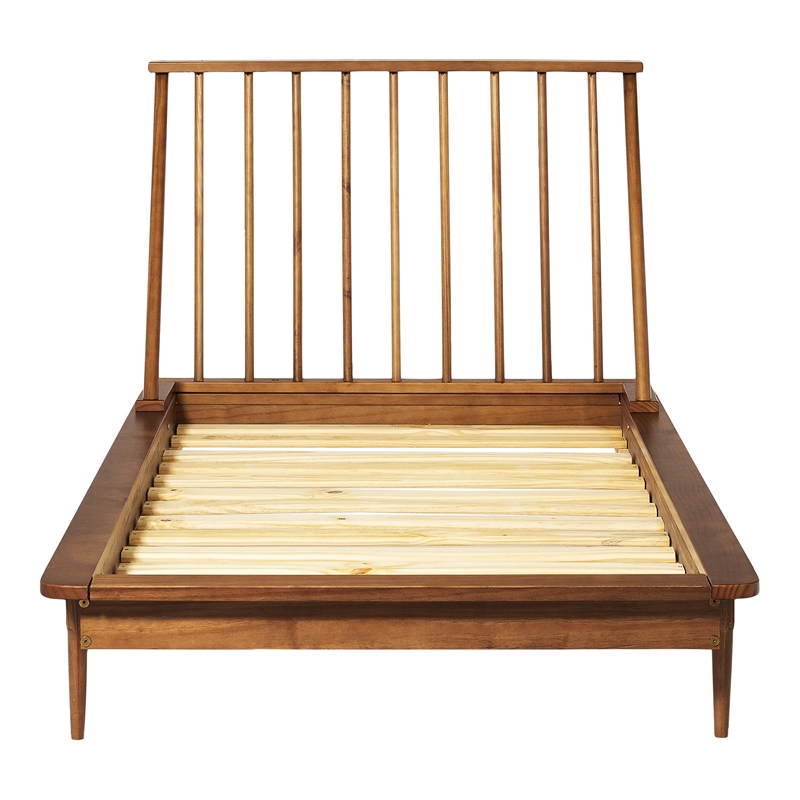 Walker Edison Spindle Mid-Century Solid Pine Wood Twin-Sized Bed Frame - Caramel