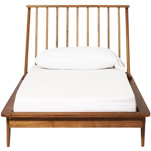 Twin Mid Century Solid Wood Spindle Bed in Caramel