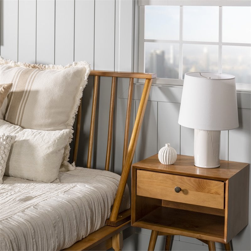 Walker Edison Spindle Modern Solid Pine Wood Platform Bed Frame in Caramel