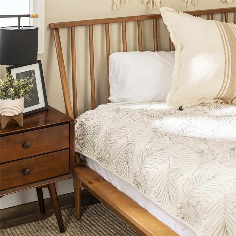 Walker Edison Spindle Modern Solid Pine Wood Platform Bed Frame in Caramel