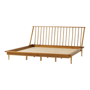 Walker Edison Spindle Modern Solid Pine Wood Platform Bed Frame in Caramel