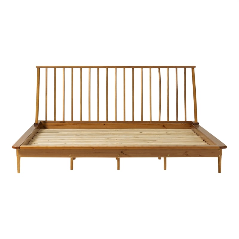 Walker Edison Spindle Modern Solid Pine Wood Platform Bed Frame in Caramel