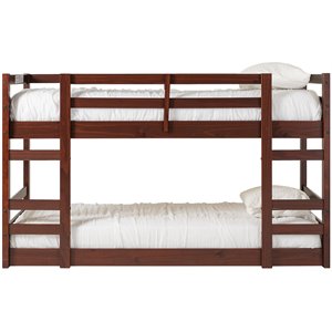 low solid pine wood twin over twin bunk bed in espresso