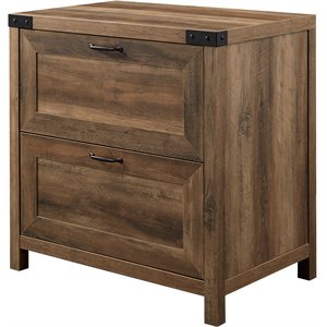 modern farmhouse 2-drawer filing cabinet with metal accents in rustic oak