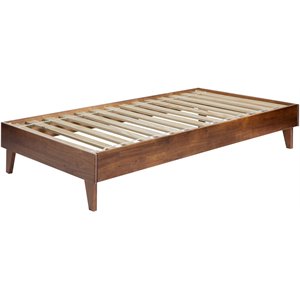 solid wood twin platform bed with sturdy legs in walnut