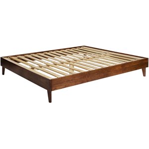 mid-century solid wood king platform bed in walnut