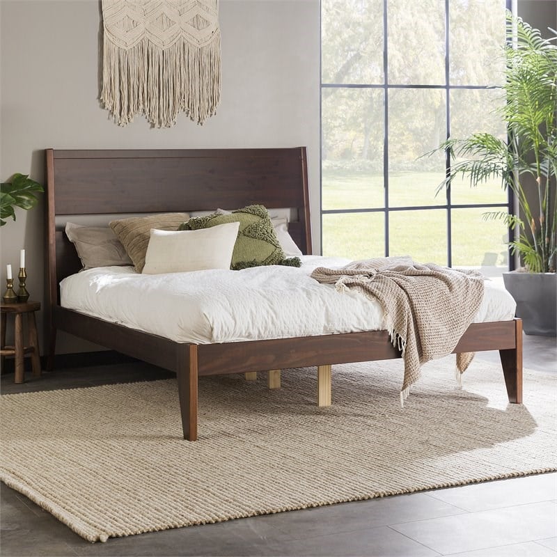 Malyn Queen Solid Wood Modern Platform Bed in Walnut