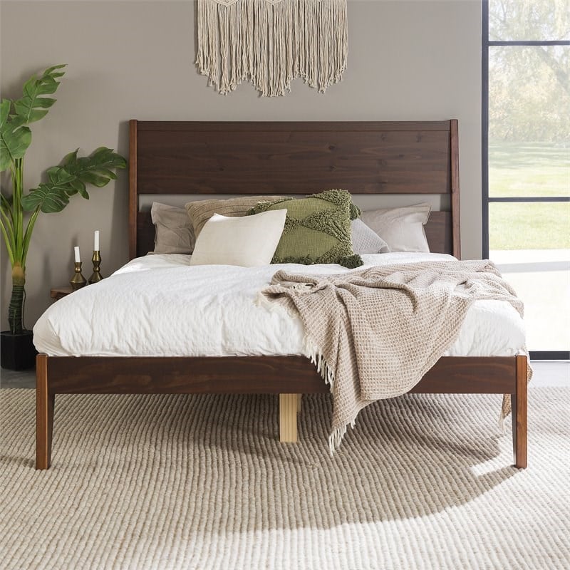 Malyn Queen Solid Wood Modern Platform Bed in Walnut