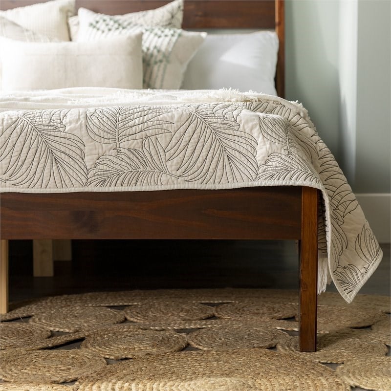 Malyn Queen Solid Wood Modern Platform Bed in Walnut