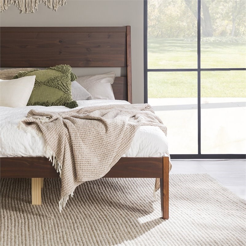 Malyn Queen Solid Wood Modern Platform Bed in Walnut