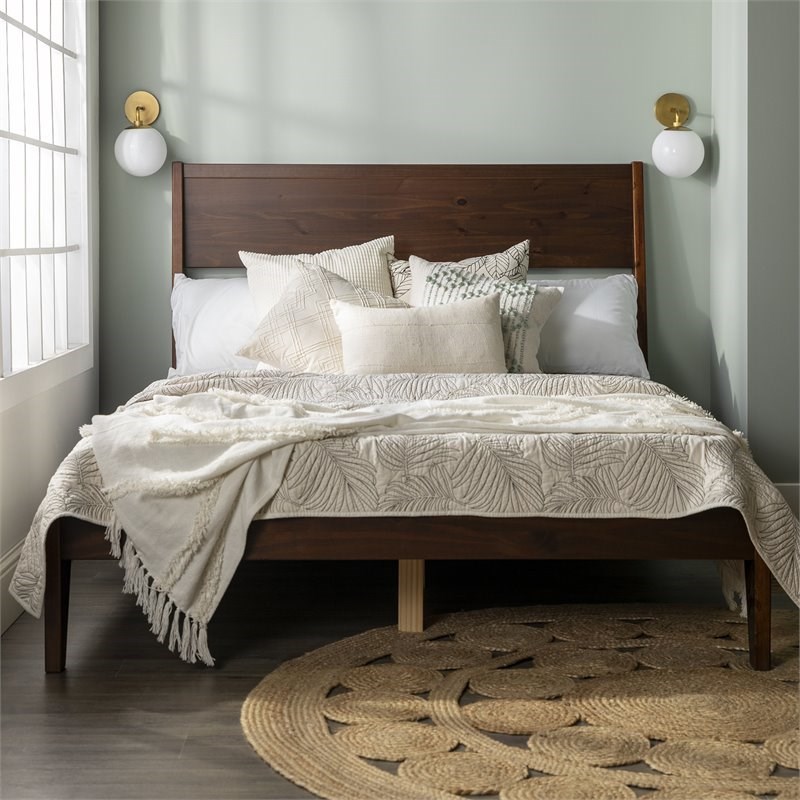 Malyn Queen Solid Wood Modern Platform Bed in Walnut