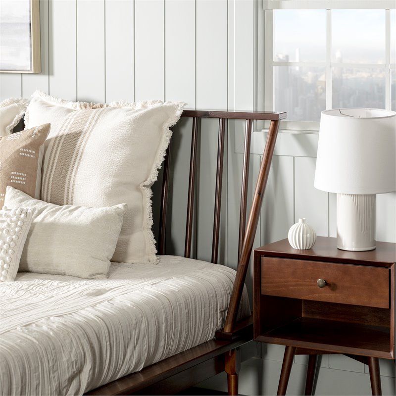 King Mid Century Modern Solid Wood Spindle Platform Bed in Walnut