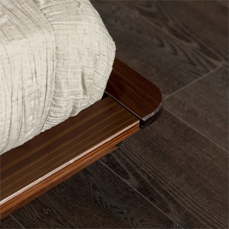 King Mid Century Modern Solid Wood Spindle Platform Bed in Walnut