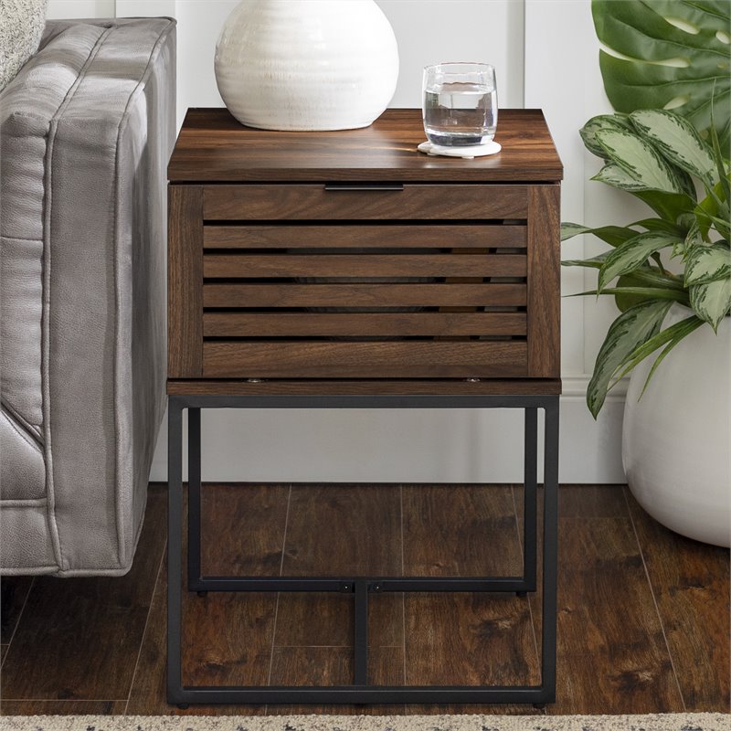 18" SlatDoor Modern Industrial Nightstand in Dark Walnut Cymax Business