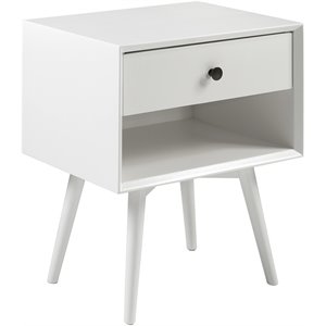 mid century modern 1-drawer bedroom nightstand in white