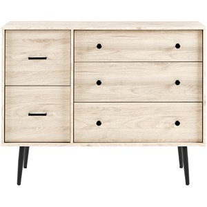 modern 5-drawer metal and wood bedroom dresser in birch