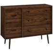 Modern 5-Drawer Metal and Wood Bedroom Dresser in Dark Walnut