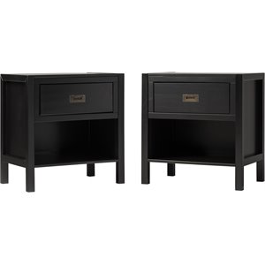 lydia 2-piece 1-drawer classic solid wood bedroom nightstand set in black