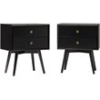 Mid Century Modern 2-Piece Solid Wood Bedroom Nightstand Set in Black