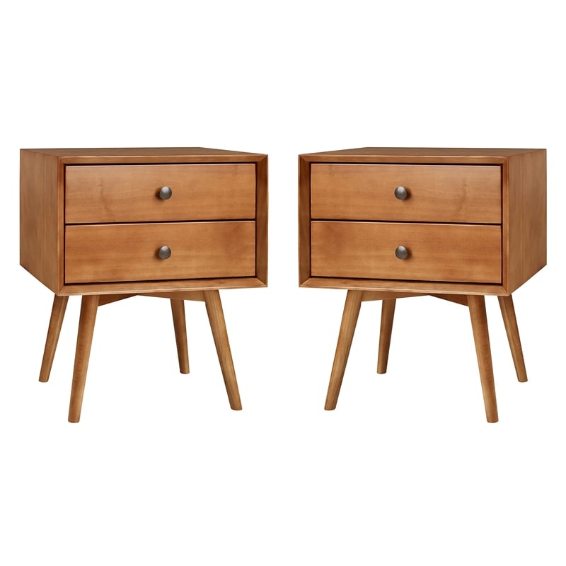 Walker Edison 2-Piece Solid Pine Wood Bedroom Nightstand Set in Caramel