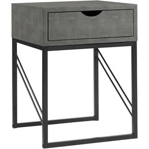 modern glam 1-drawer faux shagreen end table in gray