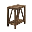 Narrow A-Frame End Table with Open Storage Shelf in Rustic Oak