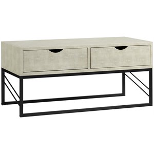 modern 2-drawer faux shagreen coffee table in off white