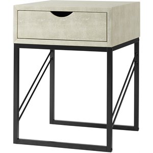 modern glam 1-drawer faux shagreen end table in off white