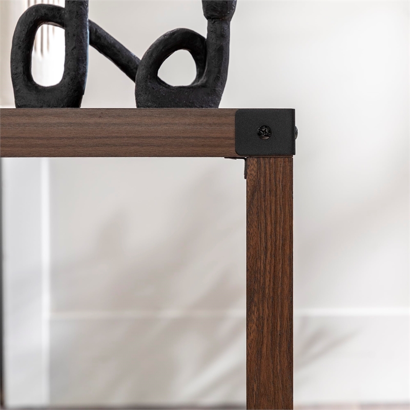 Metal X-Shaped Fram Rustic Wood End Table in Dark Walnut