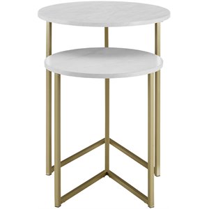 victoria v-leg nesting end tables in faux white marble/gold (set of 2)