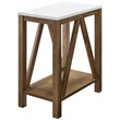 Narrow A Frame End Table in Faux White Marble/Natural Walnut