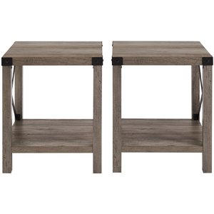 farmhouse metal-x end tables with lower shelf in gray wash (set of 2)