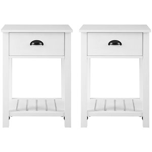 country farmhouse single drawer end table set in brushed white