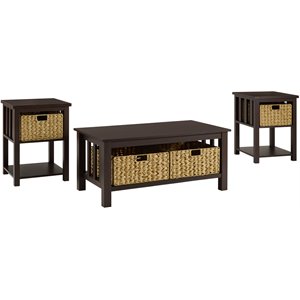 3-piece mission storage coffee table and end table set in espresso