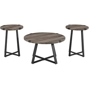 3-piece metal wrap coffee and end table set in gray wash