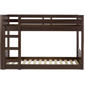 traditional twin over twin solid wood stackable slat bunk bed in walnut