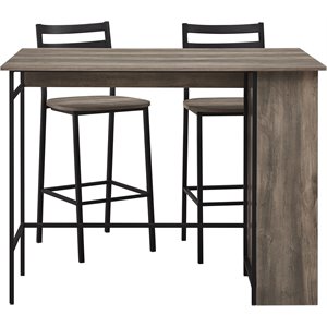 3-piece drop leaf counter table set with side storage in gray wash