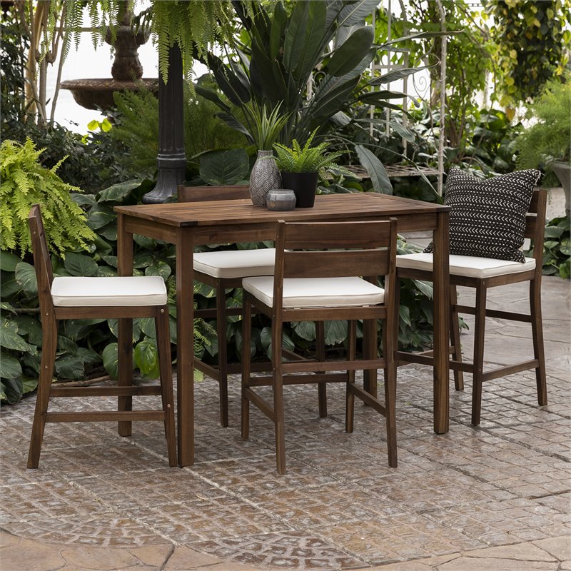 5-Piece Acacia Counter Height Dining Set in Dark Brown