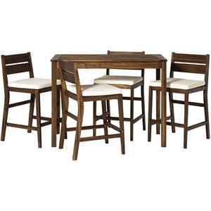 5-piece acacia counter height dining set in dark brown
