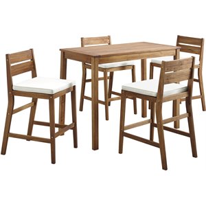 5-piece acacia counter height dining set in brown