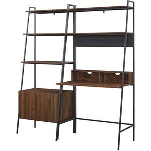 2-piece metal & wood ladder desk and storage shelf in dark walnut
