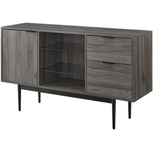 contemporary two-tone glass shelf sideboard in slate gray