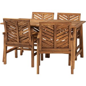 solid acacia wood 5-piece chevron dining set in brown